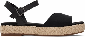Abby Espadrille Sandal - Black Slubby Woven/Leather Comfortable Material