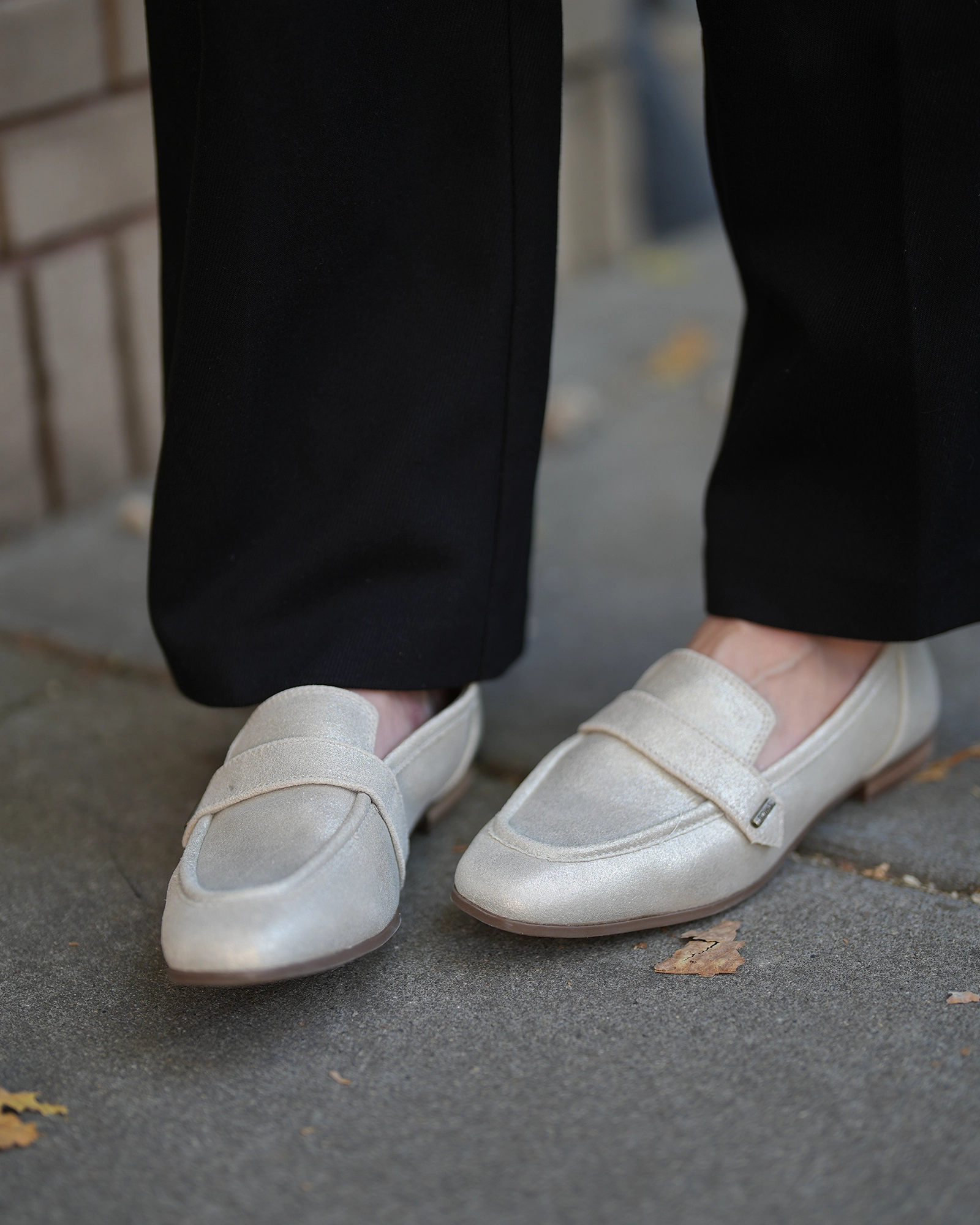 Lynette Loafer - Champagne Metallic Suede Quick Walking Comfort Instant Fit Shoes