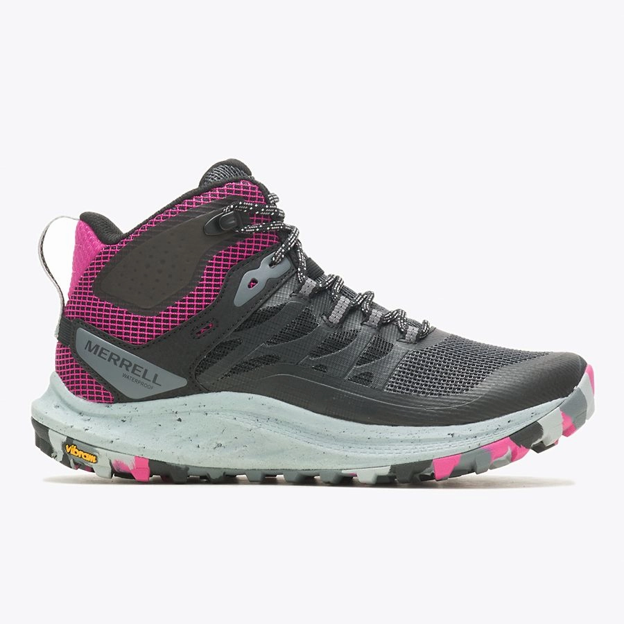 Cushioned Insole Minimal Silhouette Merrell Women's Antora 3 Mid Waterproof Shoes Black Fuchsai