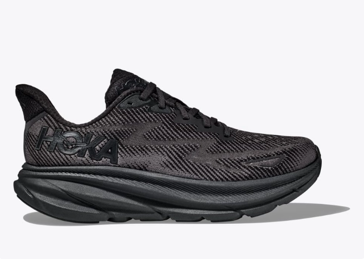 Hoka One One Women's Clifton 9 Sneaker Black/Black Dynamic Suspension Perforated Vamp