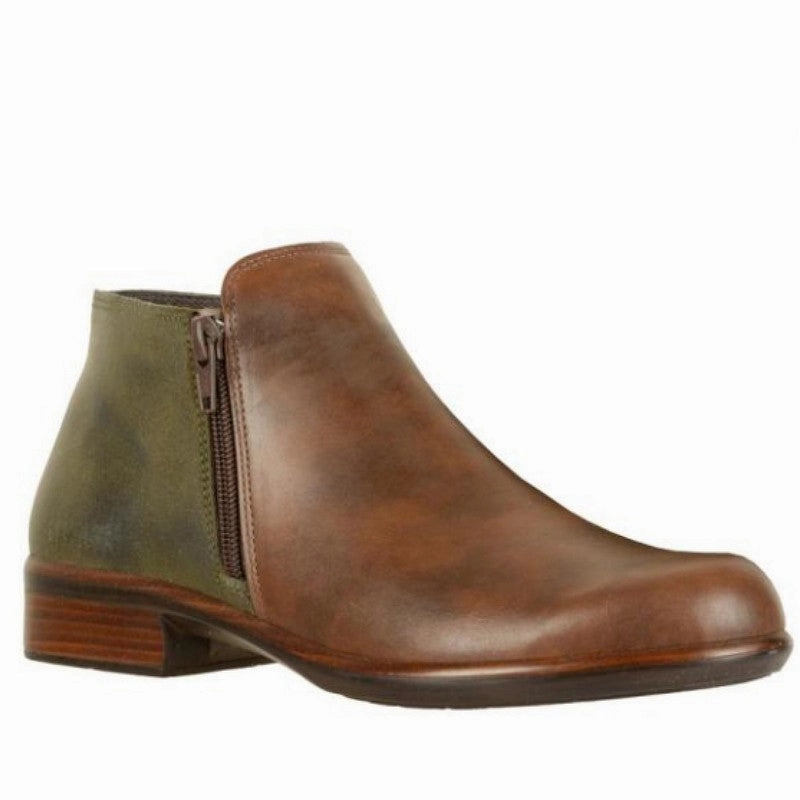 Naot Women's Helm Aura Bootie Pecan Brown/Oily Olive Suede Comfort Wrap Flexible Construction