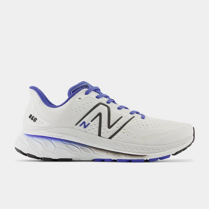 New Balance Men's Fresh Foam X 860v13 White with Marine Blue Abrasion Resistant Welding Sole Tech