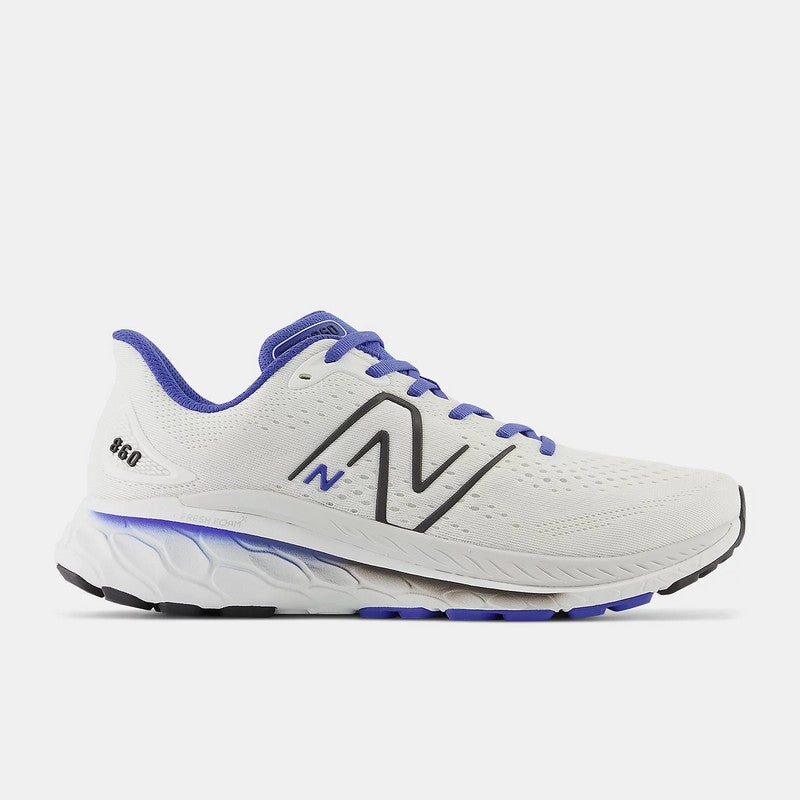 New Balance Men's Fresh Foam X 860v13 White with Marine Blue Abrasion Resistant Welding Sole Tech