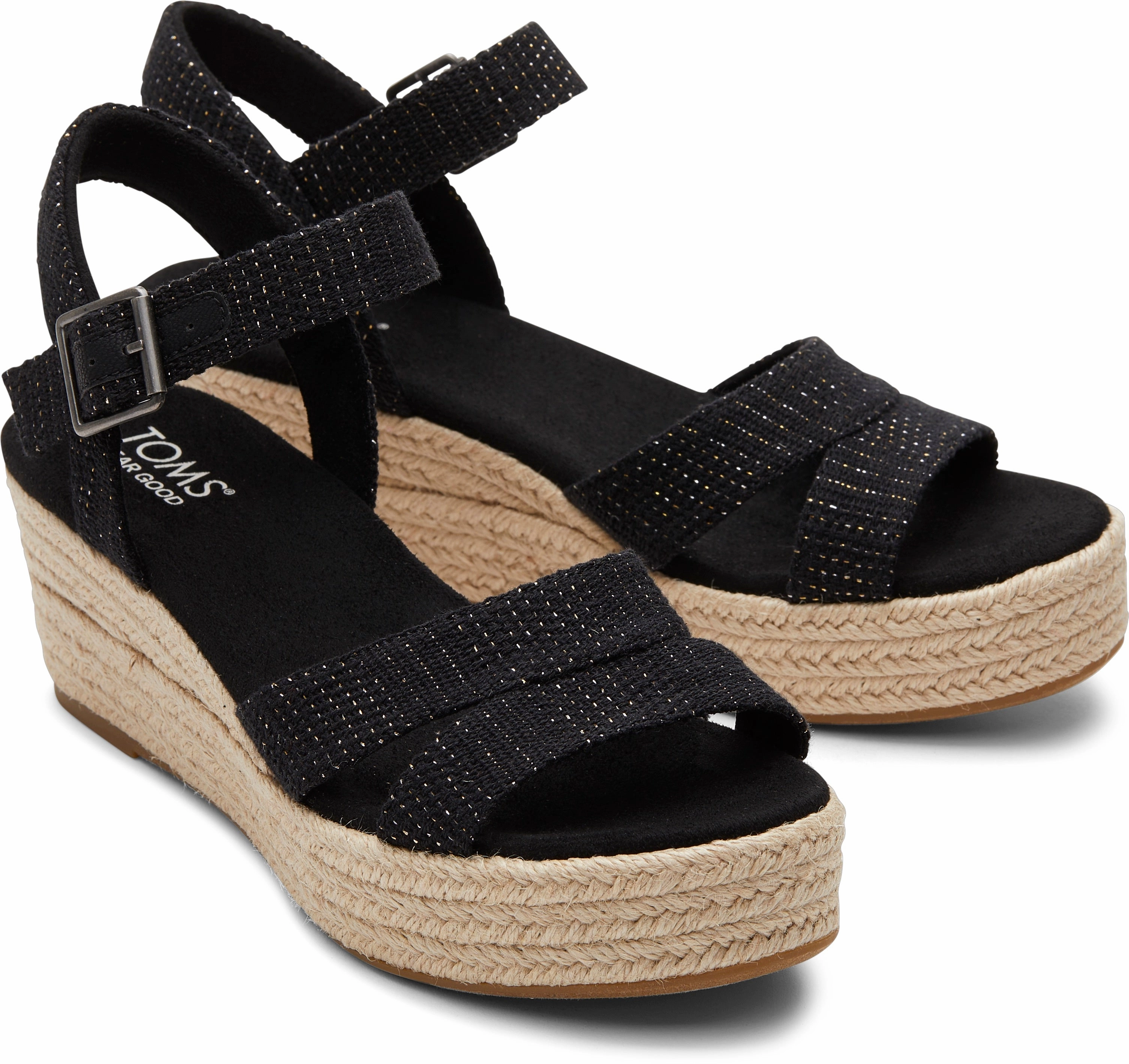 Audrey Espadrille Sandal - Black Metallic Linen Stripe Stage Glow Dinner Look