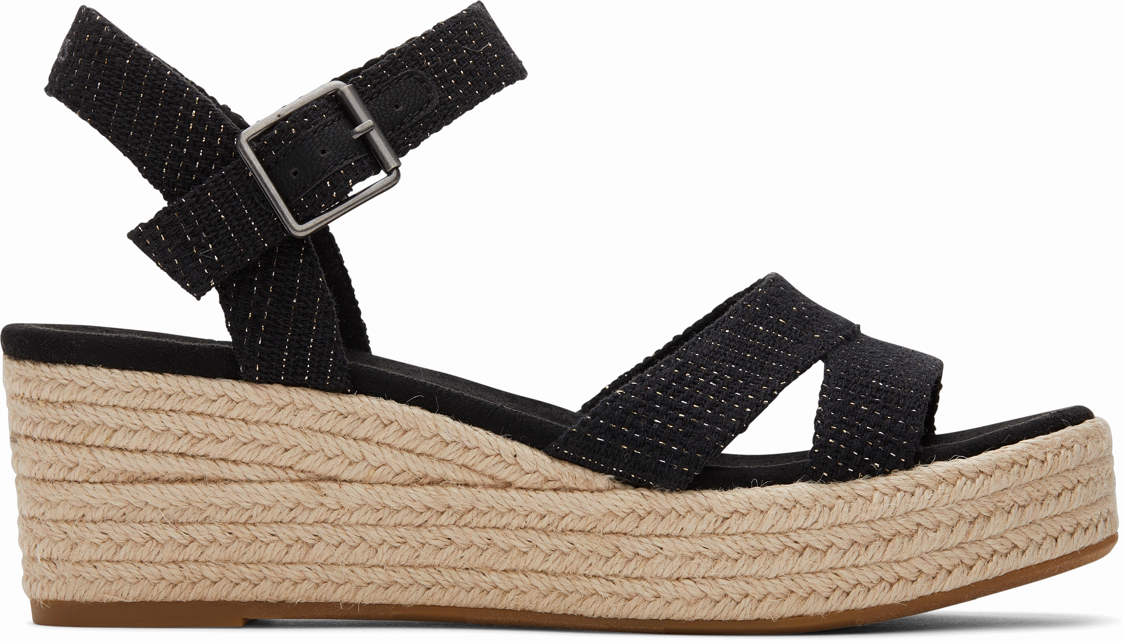 Audrey Espadrille Sandal - Black Metallic Linen Stripe Grace Walk