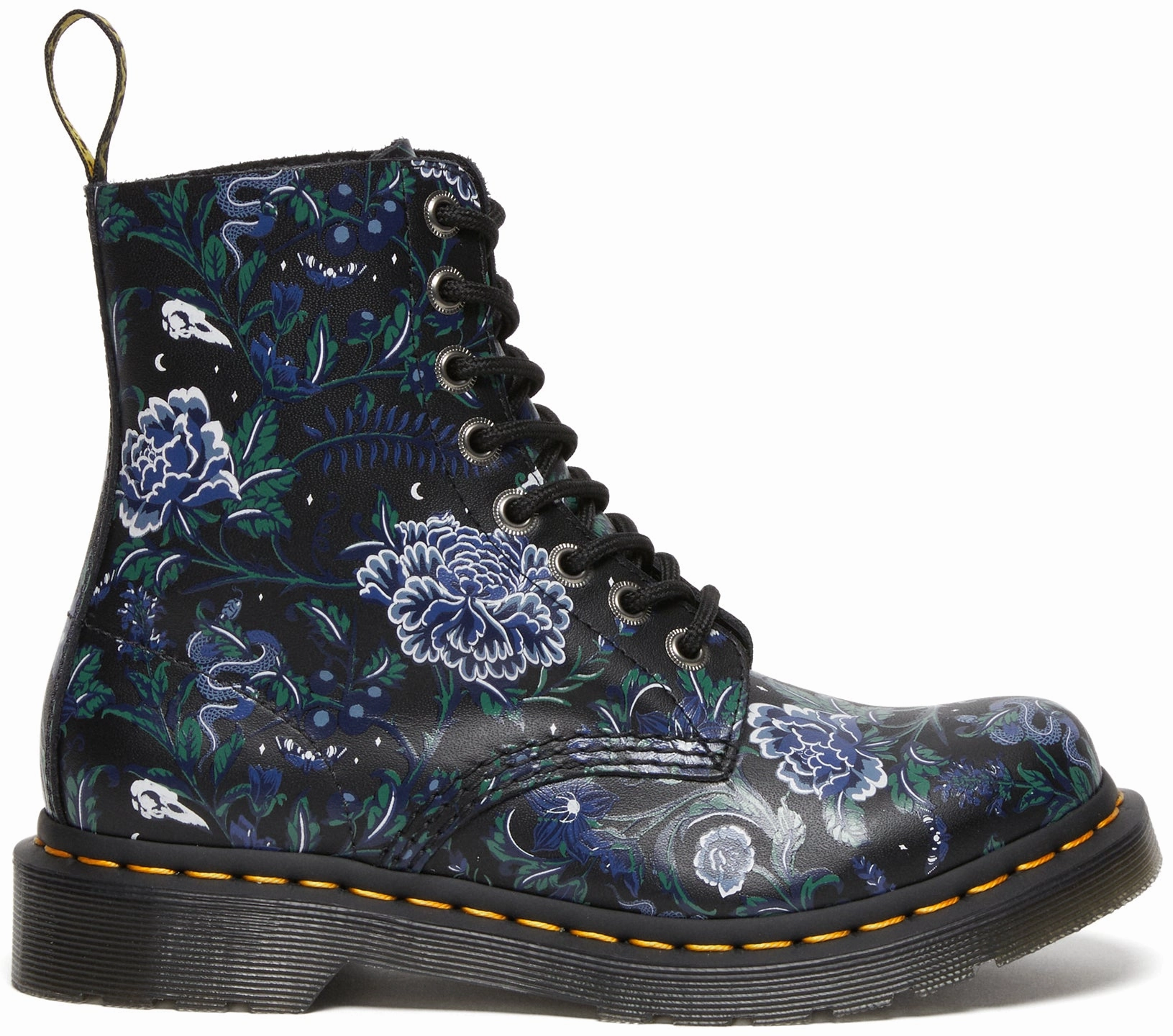 Cushioned Base Patent Glow Dr Martens Womens 1460 Pascal Mystic Floral Black Backhand