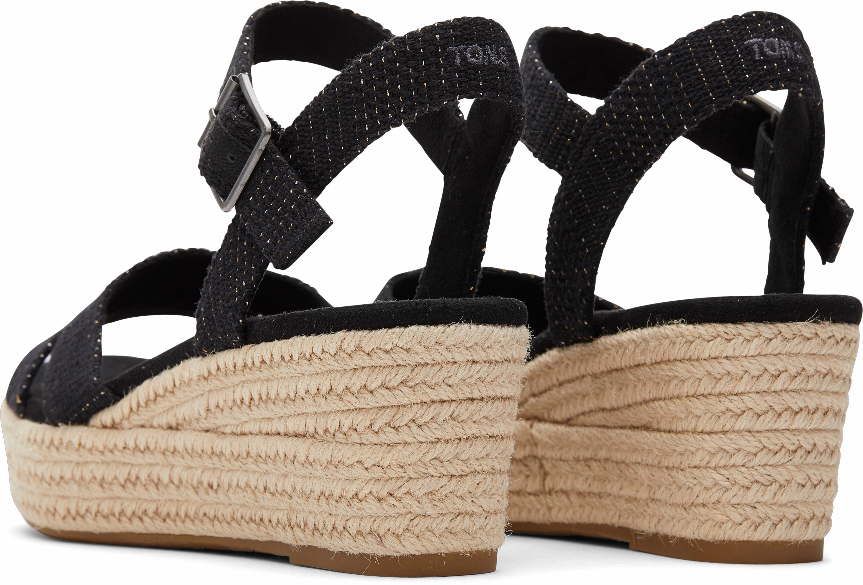 Everyday Walking Shoes Trendy Vibe Audrey Espadrille Sandal - Black Metallic Linen Stripe