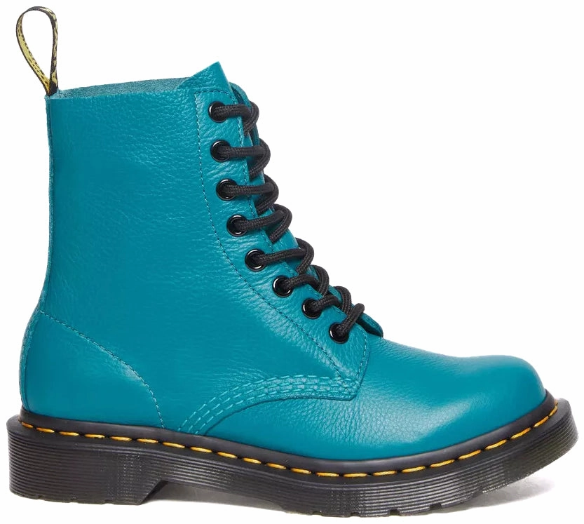 Dr. Martens Womens 1460 Pascal Teal Green Virginia couple wear Comfort Toe Box
