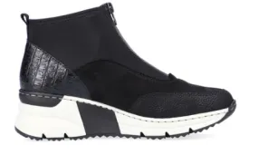 Rieker Women's Kitty N6352 Wedge Bootie Black Adventure Time Comfortable Heel