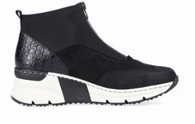 Rieker Women's Kitty N6352 Wedge Bootie Black Adventure Time Comfortable Heel