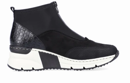 Rieker Women's Kitty N6352 Wedge Bootie Black Adventure Time Comfortable Heel
