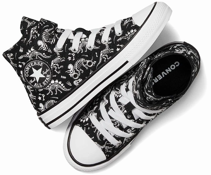 Converse Kids Chuck Taylor All Star 1V Hi Top Easy-On Dinos Black/White/White Soft Sole Arch Cushion