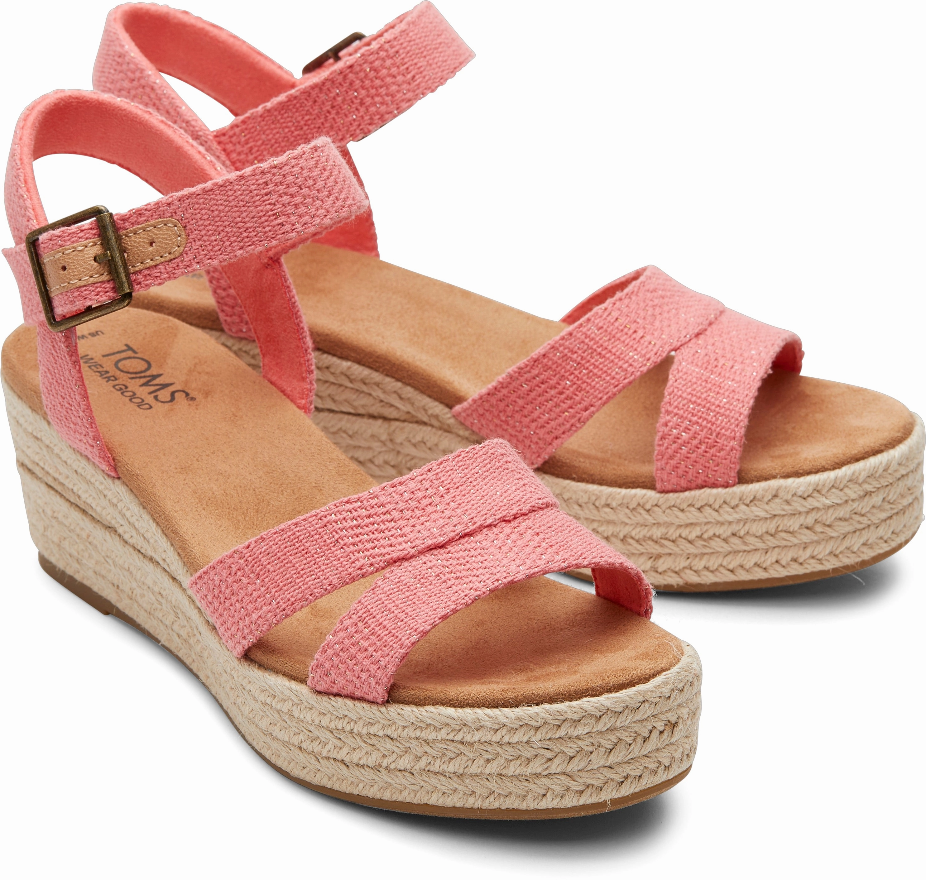 Arch Ease footbed cushioning Audrey Espadrille Sandal - Shell Pink Metallic Linen Stripe