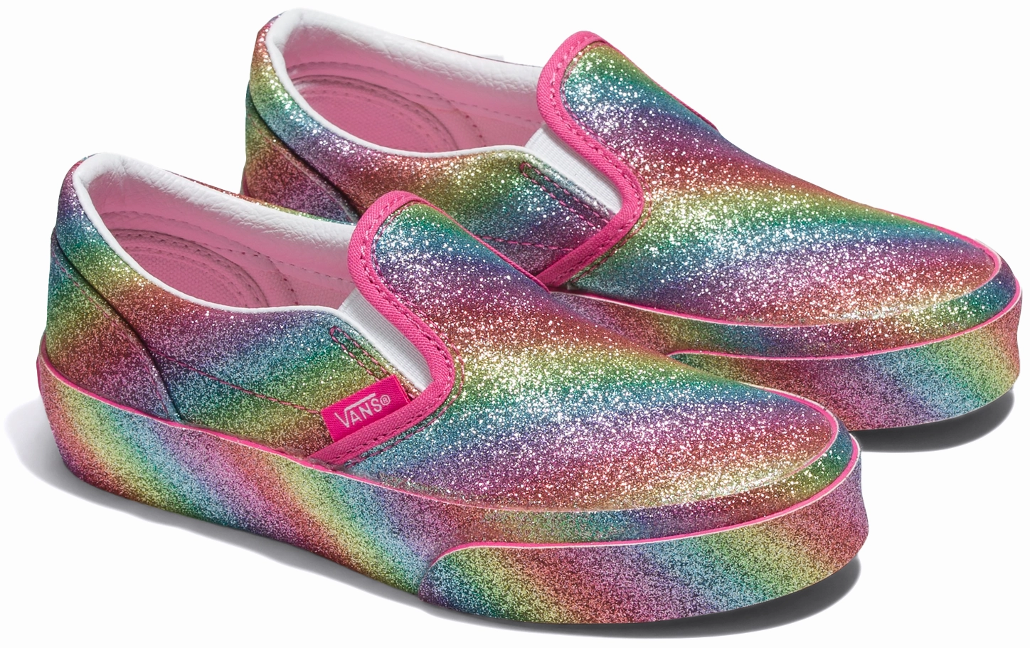 Comfort Curve Stable base Vans Kids Classic Slip-On Glitter Rainglow Rainbow