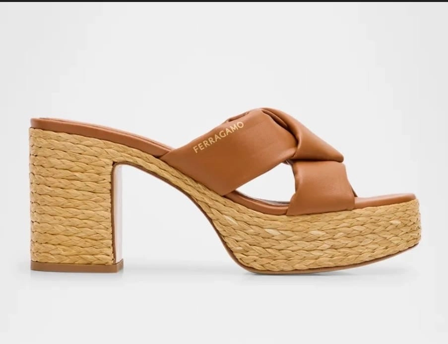 Comfort Ankle Douglas/ Padded Leather Raffia Platform Sandals