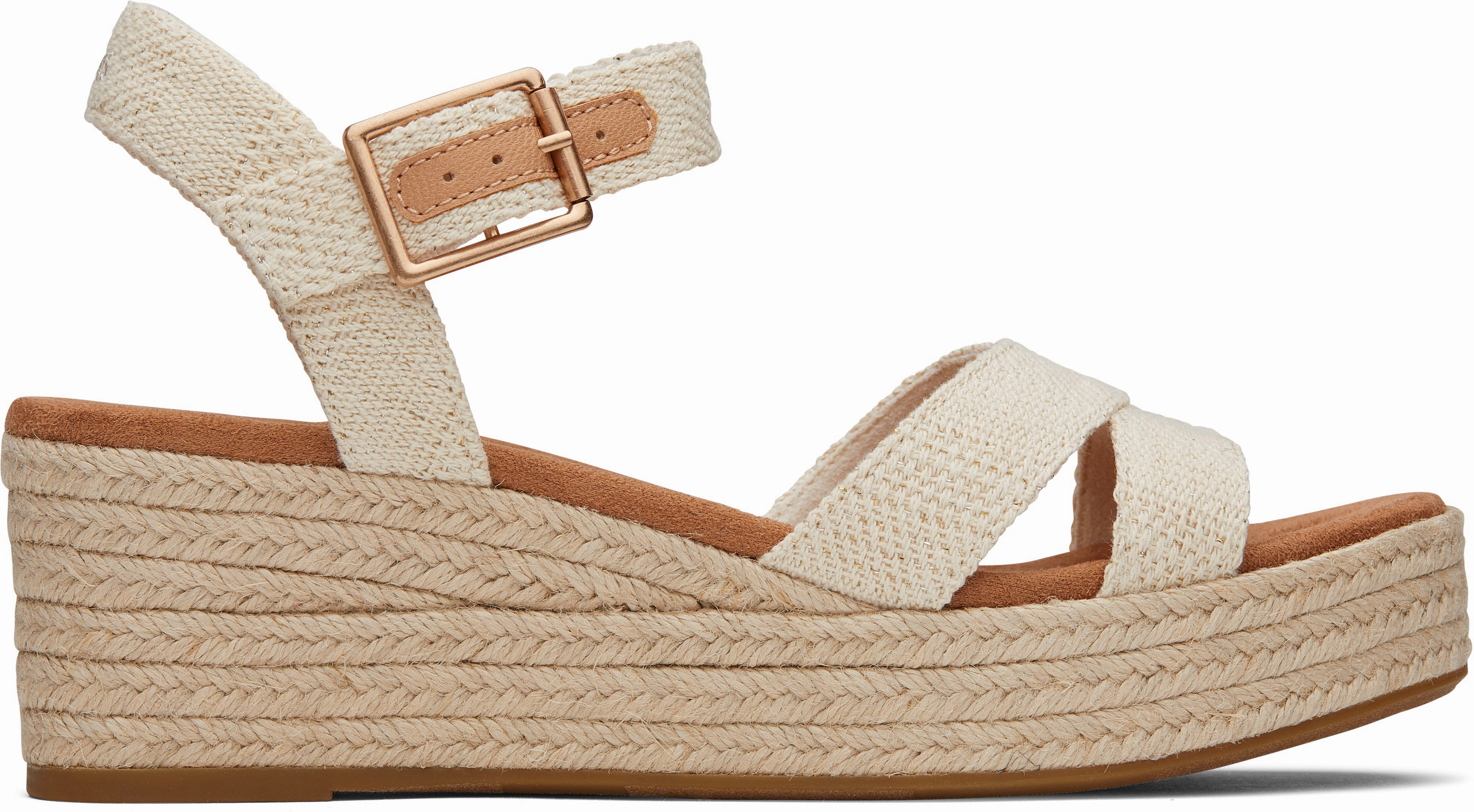 Audrey Espadrille Sandal - Natural Undyed Metallic Linen Stripe Comfort arch