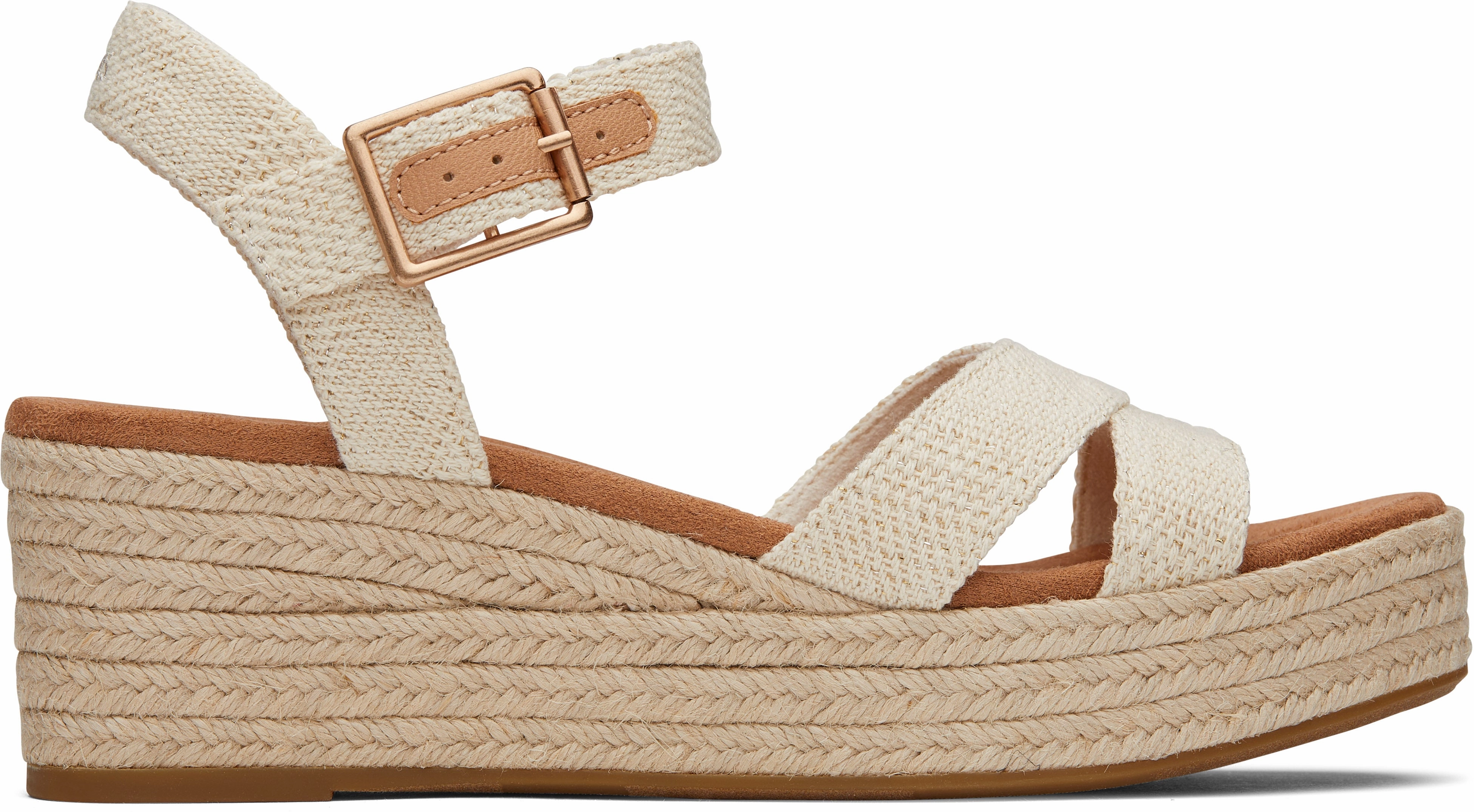 Audrey Espadrille Sandal - Natural Undyed Metallic Linen Stripe Comfort arch