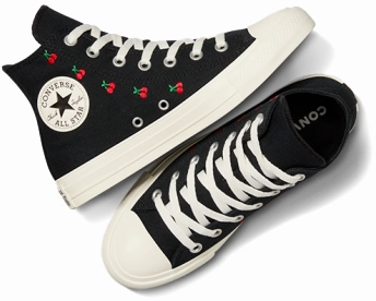 Grip Strong Nature Walk Converse Womens Chuck Taylor All Star Hi Top Cherries Black/Egret/Red