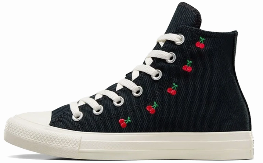 Converse Womens Chuck Taylor All Star Hi Top Cherries Black/Egret/Red Wool Warm Date night