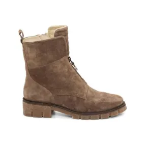 Ara Women's Deon Lug Sole Front & Inside Zip Boot Sesame Suede Lace Closure