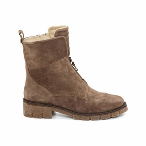 Ara Women's Deon Lug Sole Front & Inside Zip Boot Sesame Suede Lace Closure