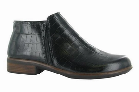Naot Women's Helm Aura Bootie Black Croc Lthr Metallic Buckle