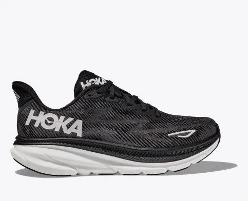 Hoka One One Women's Clifton 9 Sneaker Black/White Gentle Support