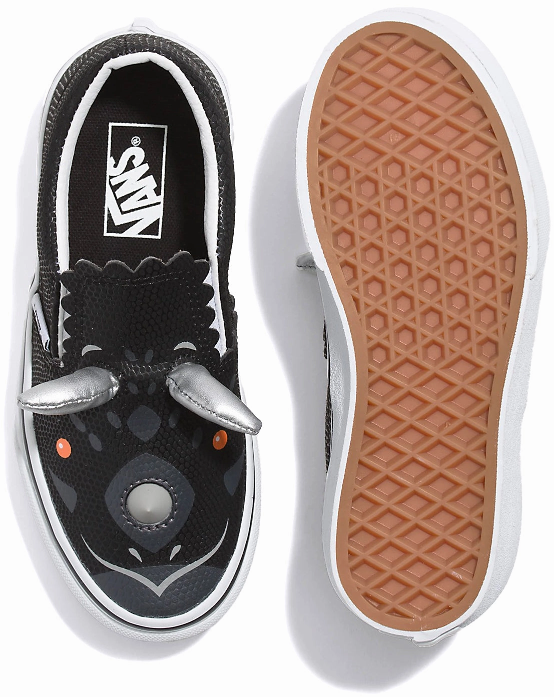 Padded Tongue Comfortable kids' clothing Vans Kids Classic Slip-On Triceratops Black/White