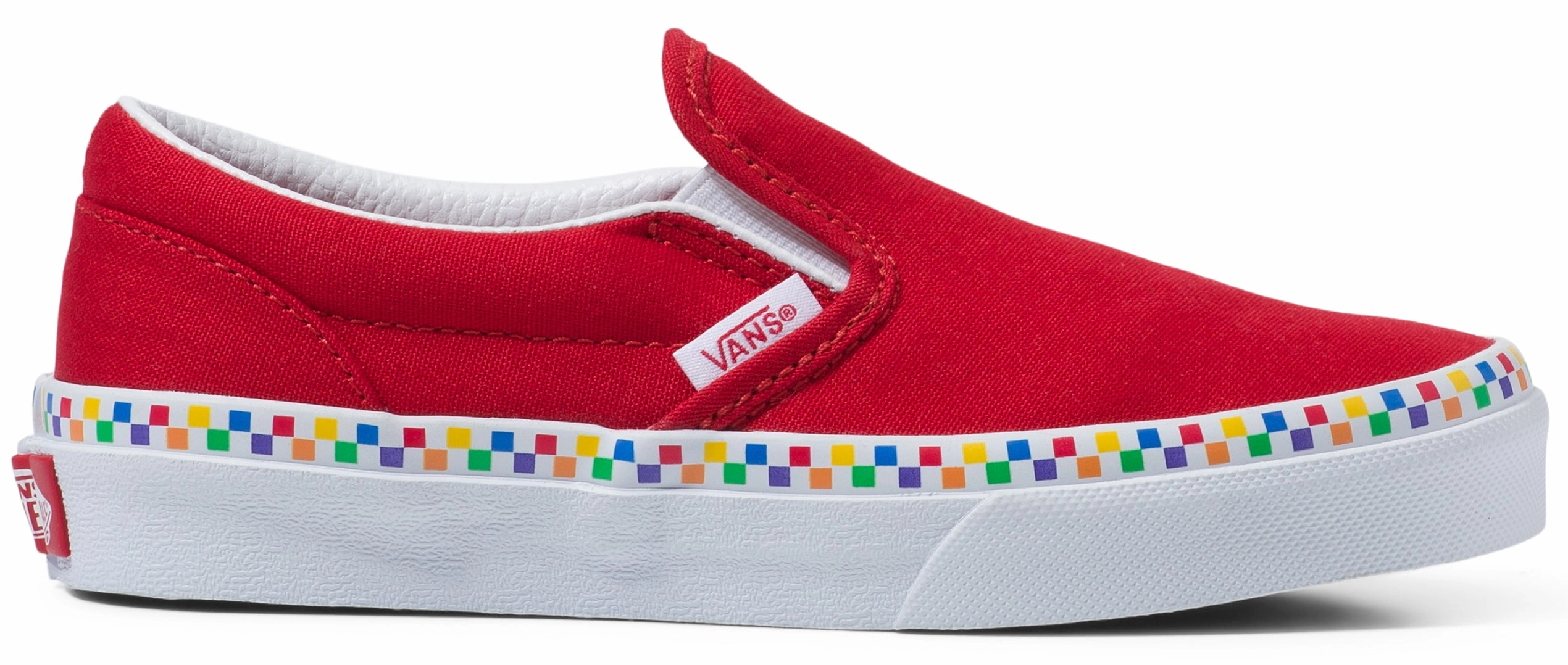 Shock Absorbing Adjustable Fit Vans Kids Classic Slip-OnRainbow Checkerboard Red/True White