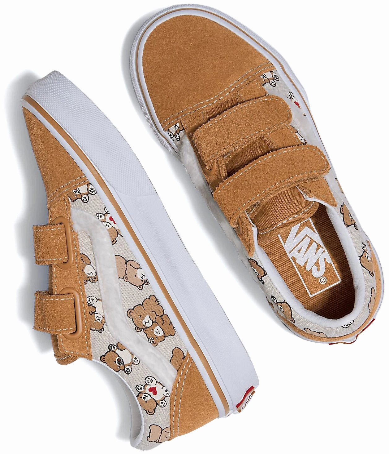 Adjustable - strap kids' shoes Vans Kids Old Skool V Bear Hugs Brown/Multi
