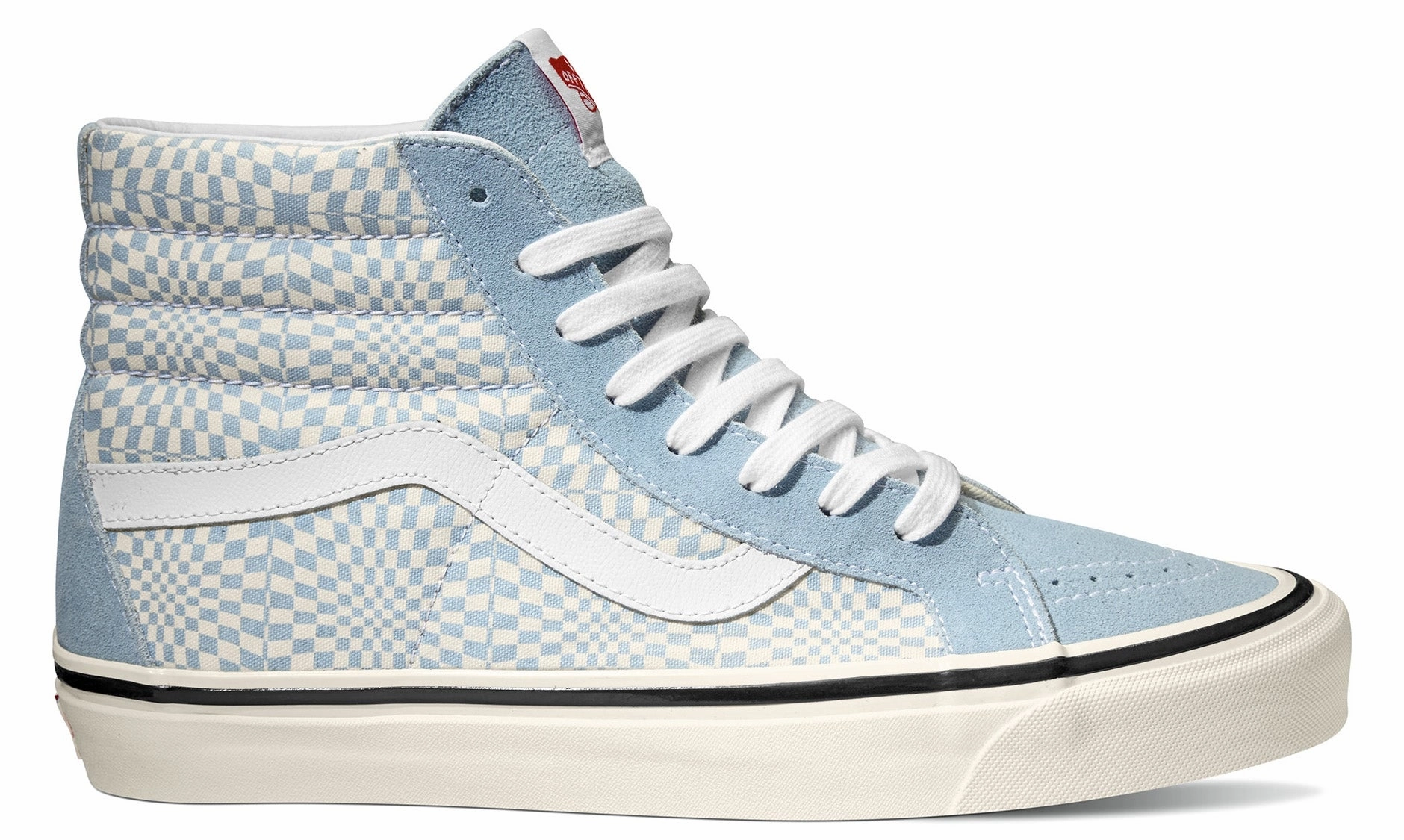 Vans Sk8Hi 38 DX (Anaheim Factory) OG Light Blue/White/Warp Check Leather Red Glow