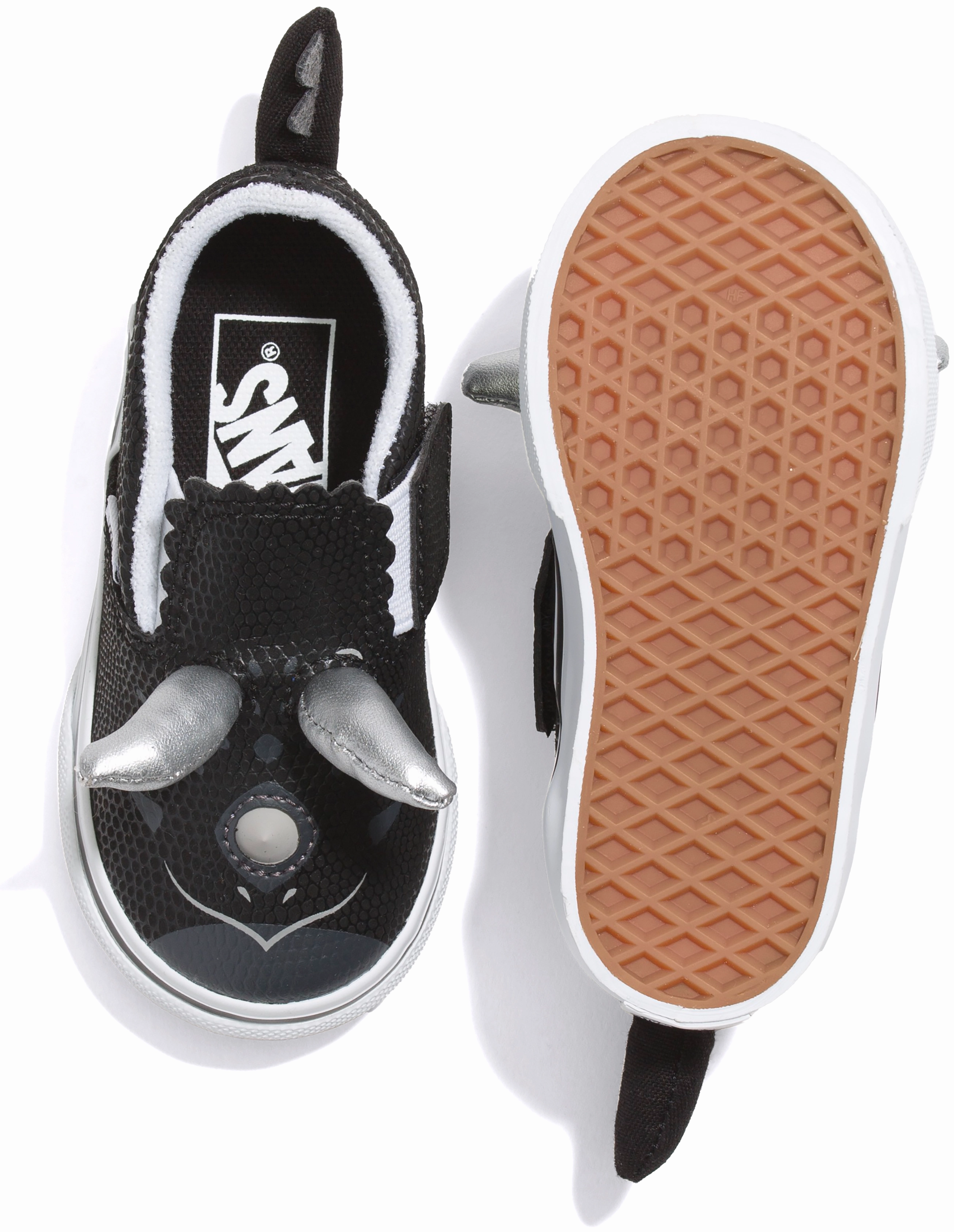 Vans Toddler Slip V Triceratops Black/White Breathable School Day
