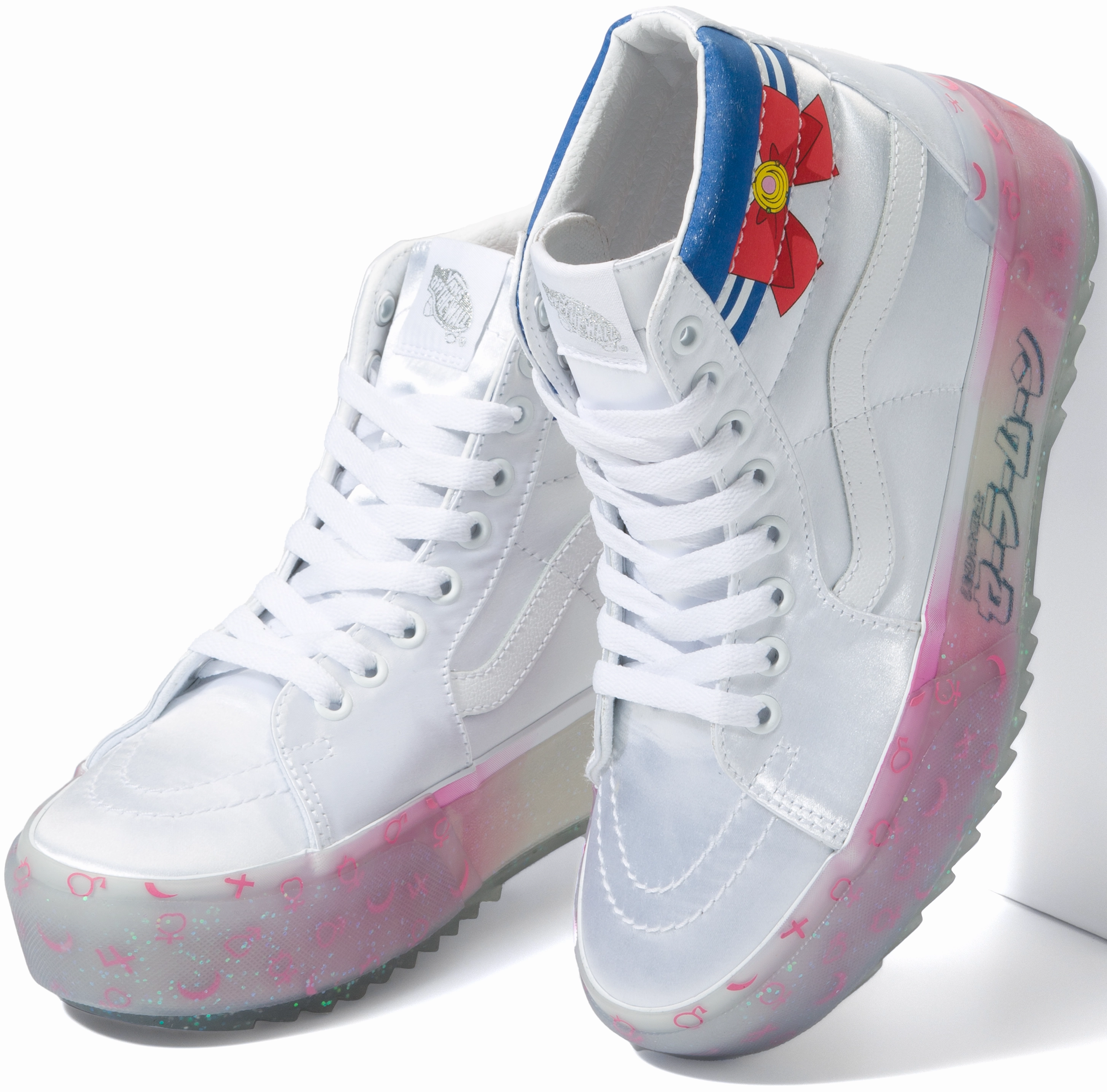 Vans X Pretty Guardian Sk8-Hi Stacked form Sailor Moon Satin White Flexibility Feature Reinforced