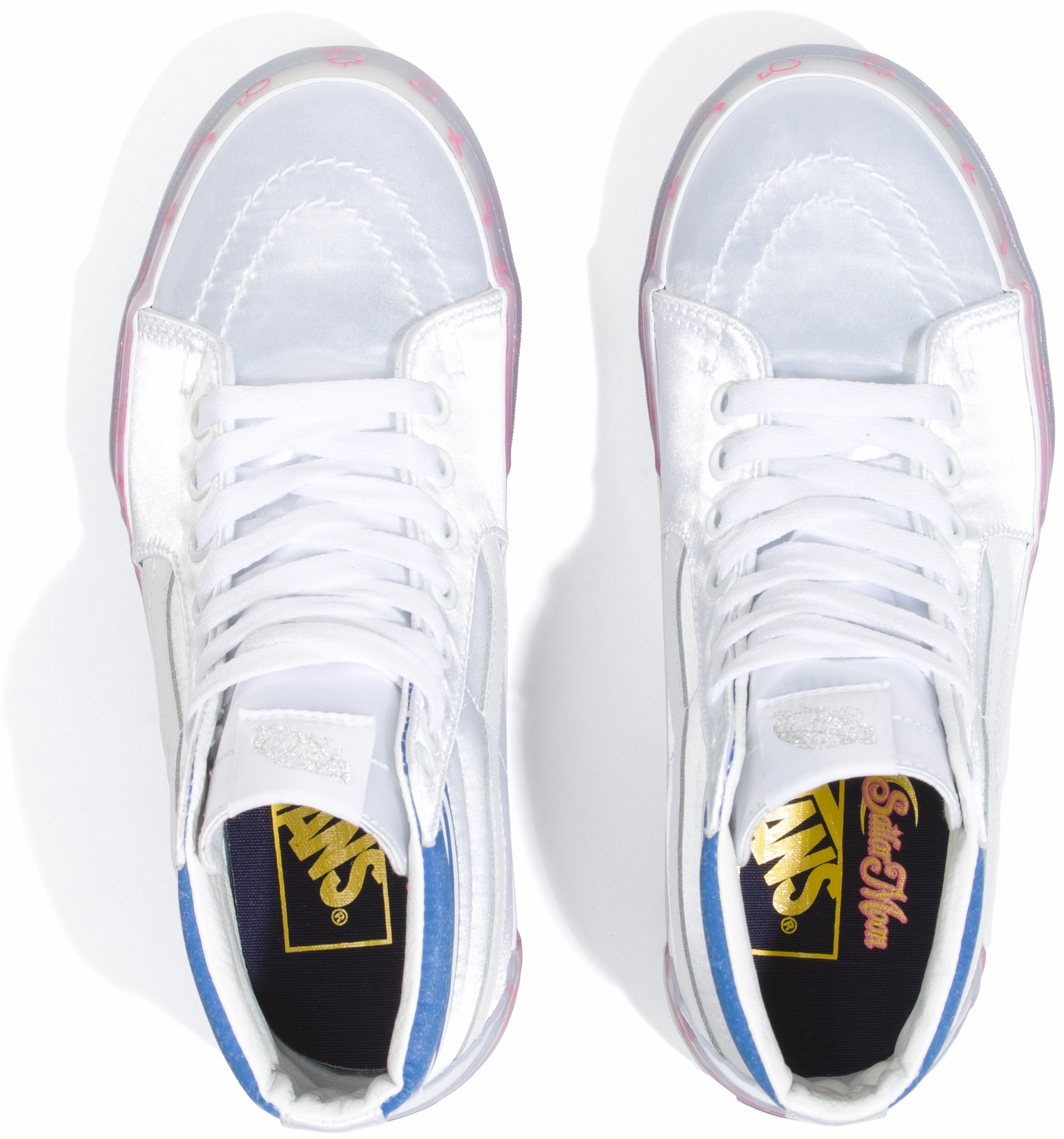 Narrow Fit Slip On Style Vans X Pretty Guardian Sk8-Hi Stacked form Sailor Moon Satin White