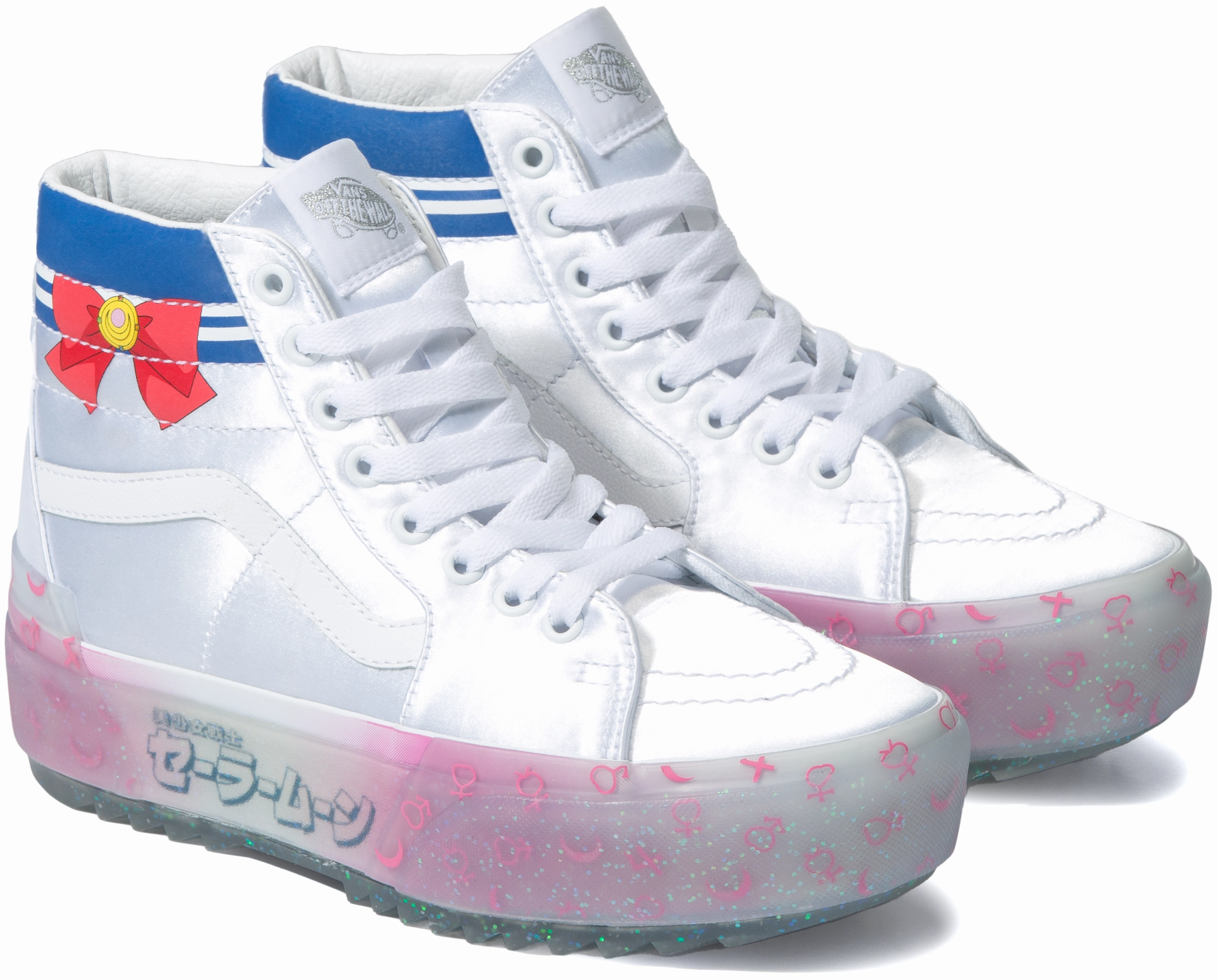Vans X Pretty Guardian Sk8-Hi Stacked form Sailor Moon Satin White Stage Glow