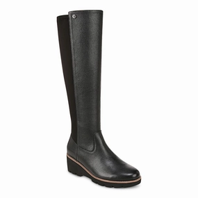 Vionic Ashland Tall Wedge Boot Women's Black Leather Comfort collar