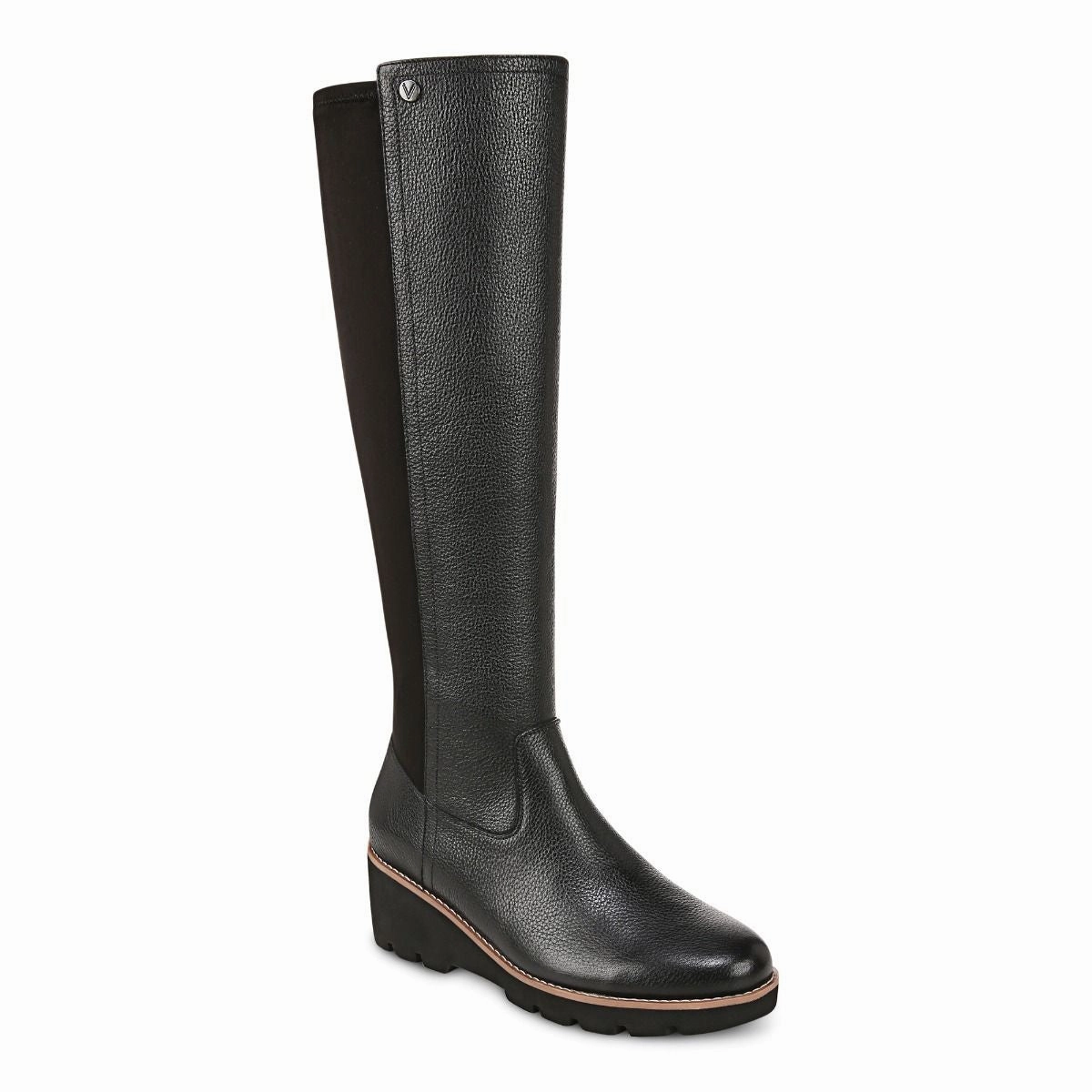 Vionic Ashland Tall Wedge Boot Women's Black Leather Comfort collar