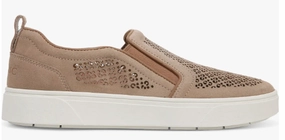 Vionic Kimmie Perforated Suede Slip-On Sneaker Wheat Crisp Look